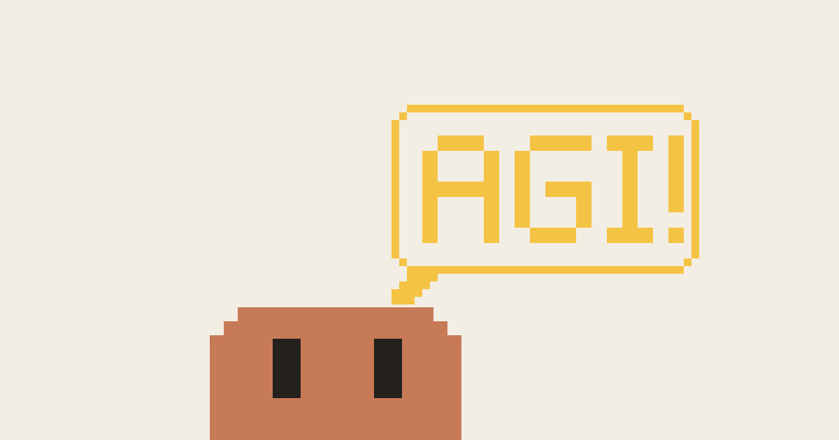 Claudie, a clay pixel crab, shouting: AGI!